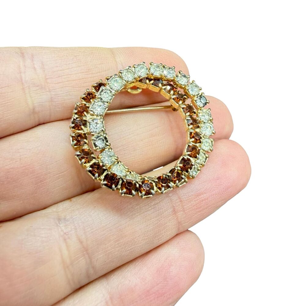 Vintage Intertwined Rhinestone Circles Brooch Double Circle Pin